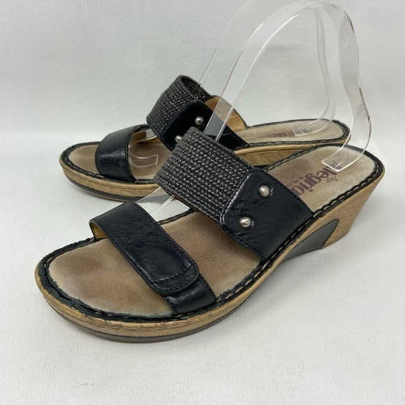 Alegria Lana Classy Wedge Slide Sandal Black Leather LAN-101 Womens EU 39/US 9 - Picture 1 of 13